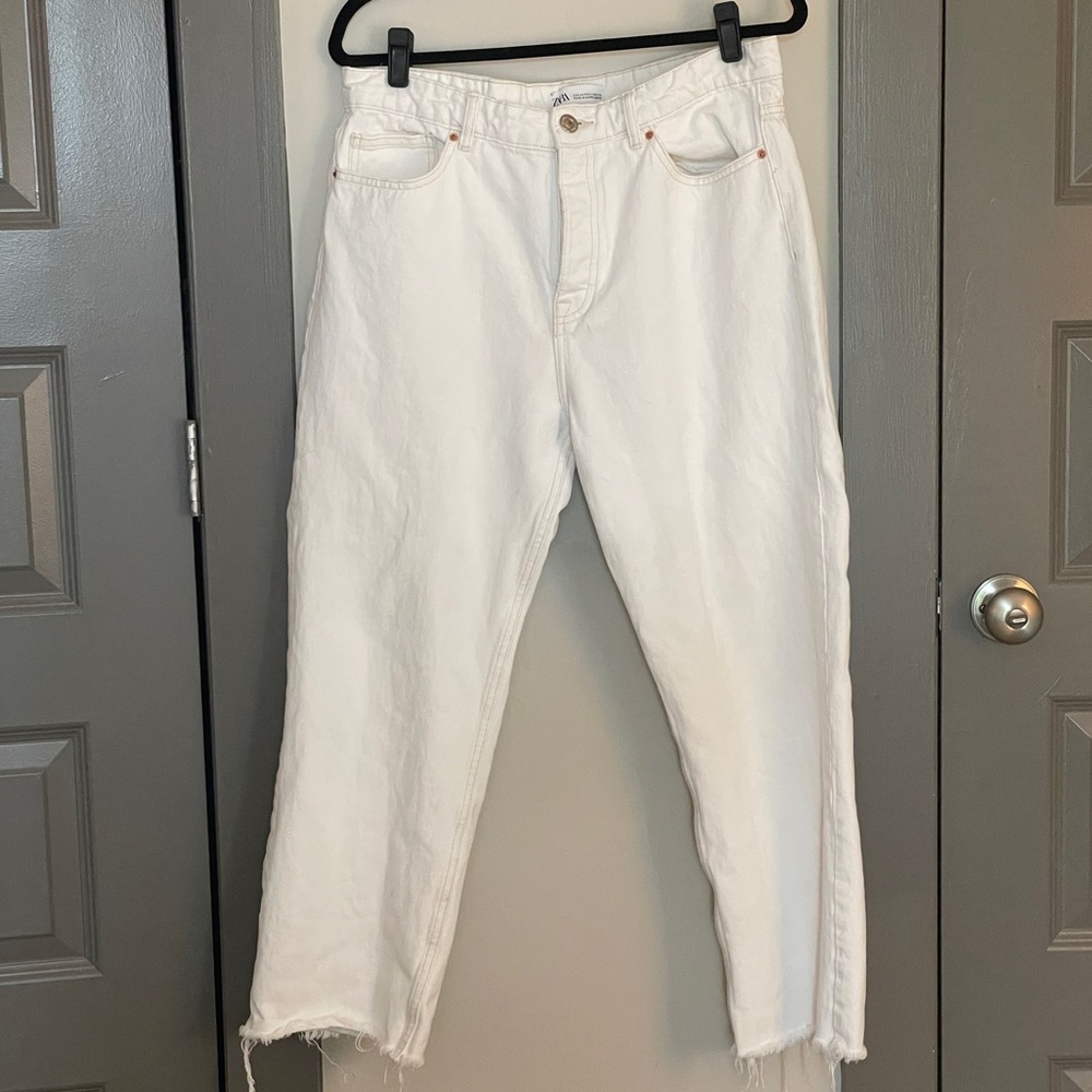 White Zara High Waist Straight Leg Jeans sz 12